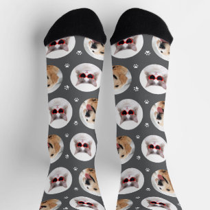 Chaussette Drôle Empreinte de Patte de Photo de 2 Animaux de