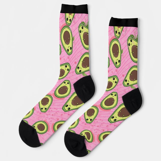 Chaussette Drôle mignon Avocado Guac Hipster Rose Vert (Gauche)