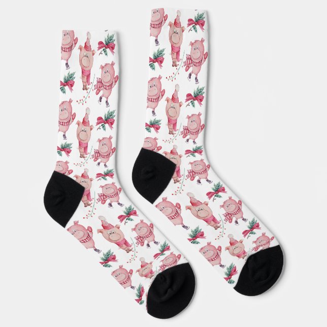 Chaussette Drôle Motif des Cochons de Noël (Droite)