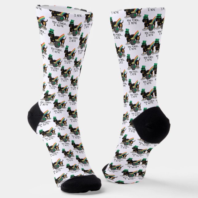 Chaussette Drôle St. Patrick's Day Dachshund (noir & bronzage (Angulaire)