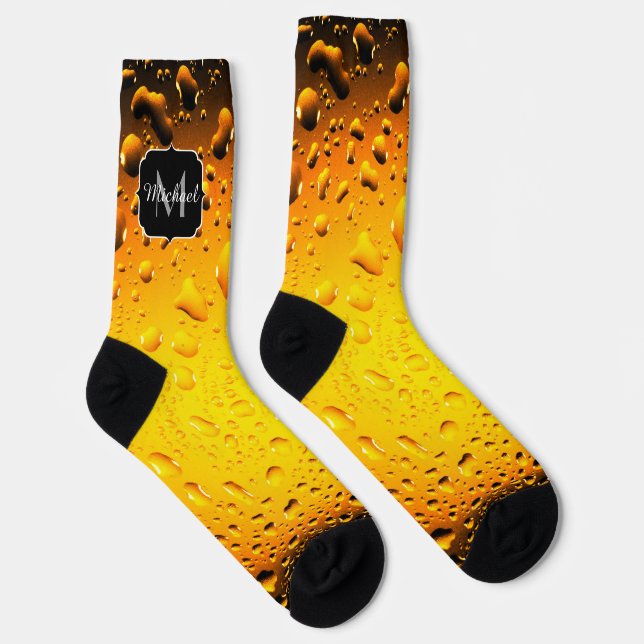 Chaussette Eau Jaune Cool élégant gouttes de bière Monogram (Droite)