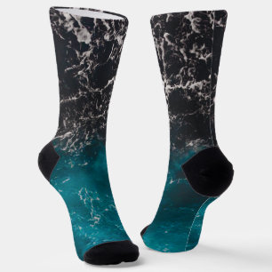 Chaussette Eau sombre noire bleu mousse ondulée