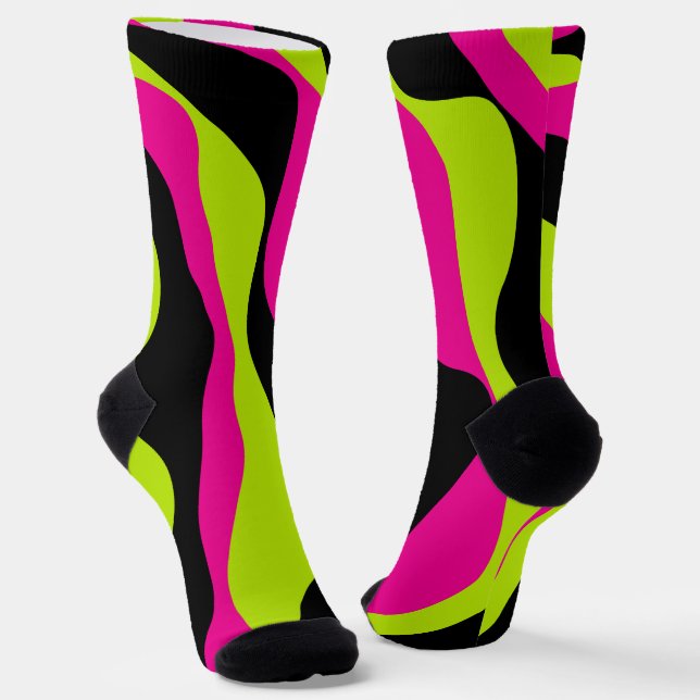 Chaussette Ebb et flux 4 en Lime vert, rose chaud et noir (Angulaire)