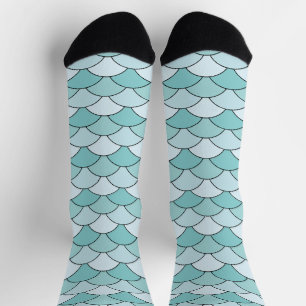 Chaussette Écailés de dragon, éventails, vagues, Seigaiha, bl