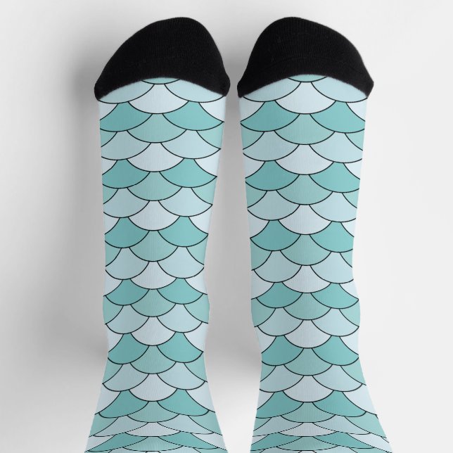Chaussette Écailés de dragon, éventails, vagues, Seigaiha, bl (Haut)