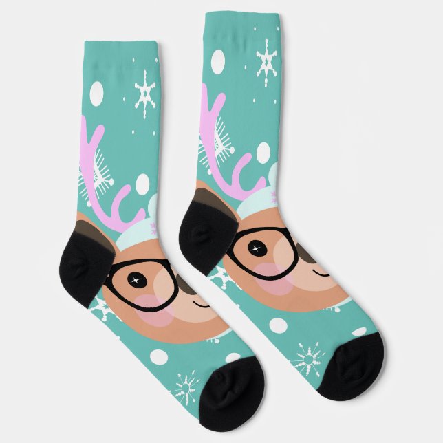 Chaussette Écharpe Chapeau Lunettes de fête de Noël de Renne  (Droite)