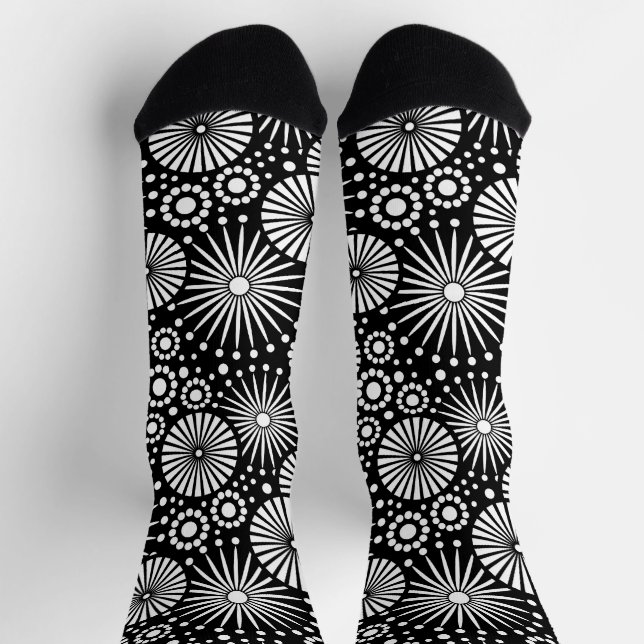 Chaussette Éclatantes fleurs géométriques noires et blanches (Haut)