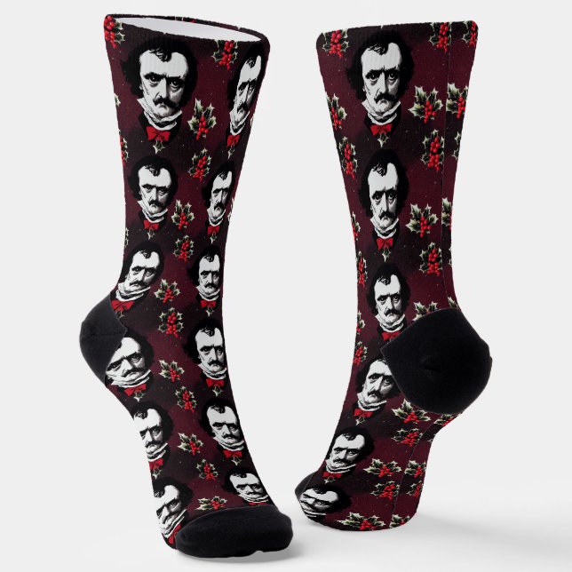 Chaussette Edgar Allan Poe & Holly-Jolly Mistletoe Goth Chaus (Angulaire)