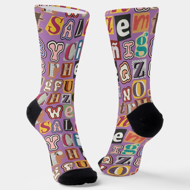 Chaussette Effet de texte Cool moderne en couleur violet mult (Angulaire)