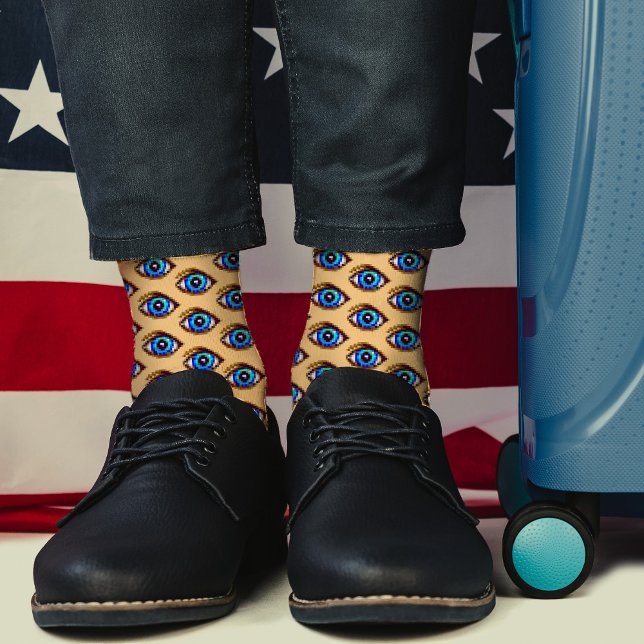 Chaussette Éffrayant Blue Eye Pixel Art Cool Modern Funny Gee (Créateur téléchargé)
