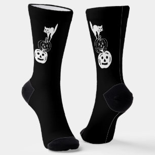 Chaussette Éffrayant chat citrouille Jack-o'-lantern mignon H