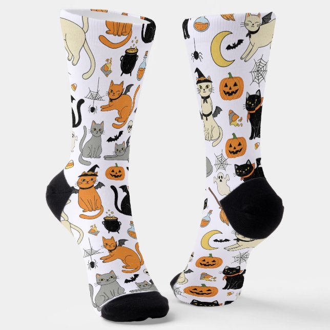 Chaussette Éffrayant Chats Motif Halloween (Angulaire)