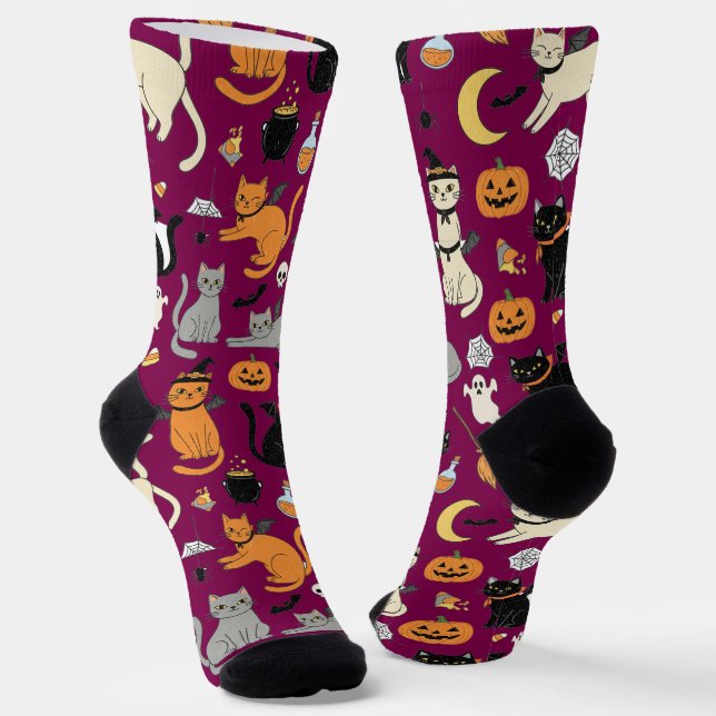 Chaussette Éffrayant Chats Motif Halloween (Angulaire)