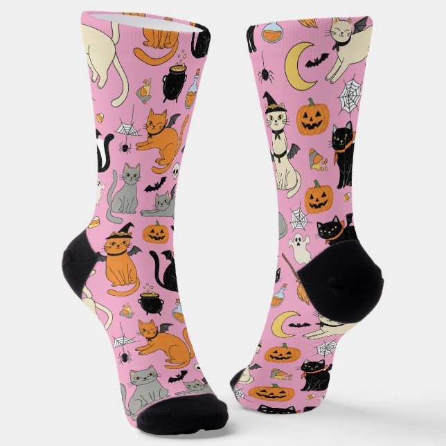 Chaussette Éffrayant Chats Motif Halloween (Angulaire)