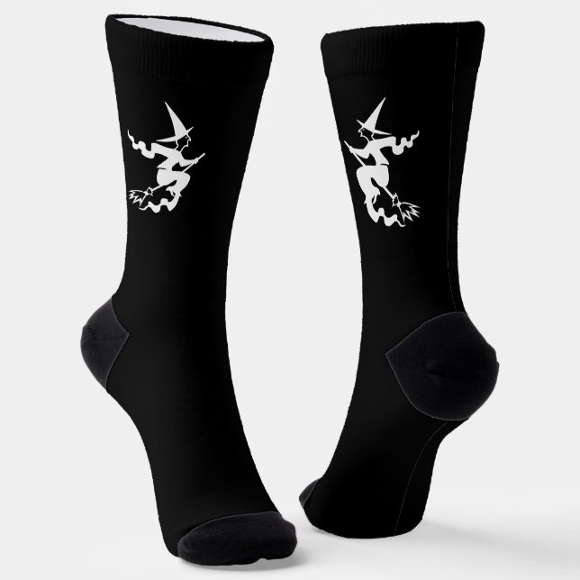 Chaussette Éffrayant noir blanc volant sorcière Halloween (Angulaire)