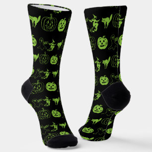 Chaussette Éffrayant noir vert citrouille chat fantôme Hallow