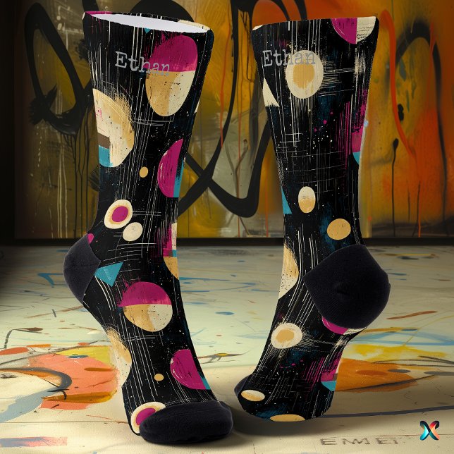 Chaussette Élégant Abstrait en Or, Magenta, Sarcelle sur Fond (Créateur téléchargé)