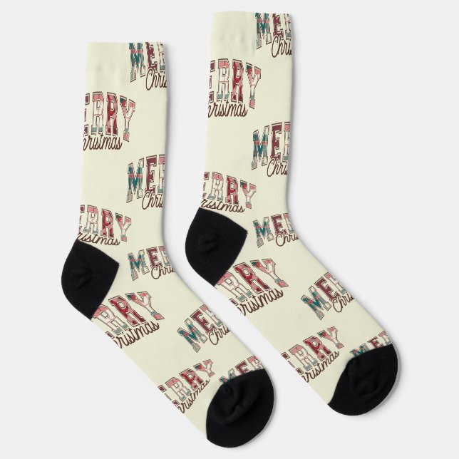Chaussette Élégant Buffalo Plaid Joyeux Motif de Noël (Droite)