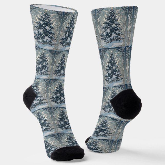 Chaussette Elegant Christmas Yule Tree Snowflakes and Stars (Angulaire)