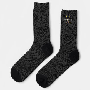 Chaussette Élégant Monogramme Floral Noir Nom Chaussettes