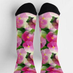 Chaussette Élégant Motif à fleurs rose et blanc Impatiens