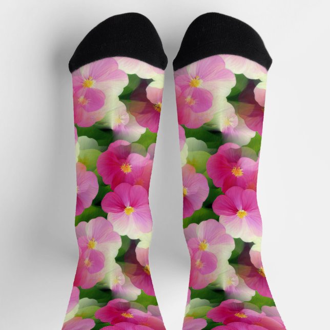Chaussette Élégant Motif à fleurs rose et blanc Impatiens (Haut)