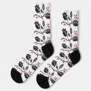 Chaussette Élégant motif de houx moderne rouge et noir