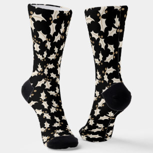 Chaussette Elégant Motif Holly Noir, Ivoire, Or