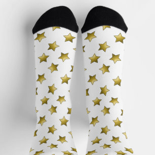 Chaussette Élégant or étoiles motif blanc