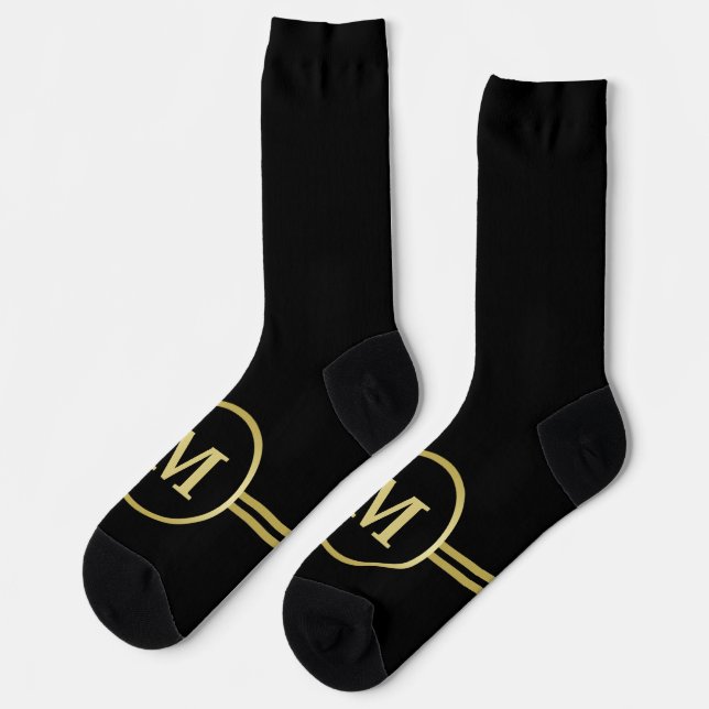 Chaussette Élégant or Monogramme personnalisé sur noir (Gauche)