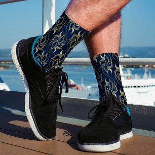 Chaussette Élégant or & Navy rayures de motifs floraux Classy
