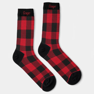 Chaussette Élégant plaid noir et rouge Noël personnalisé