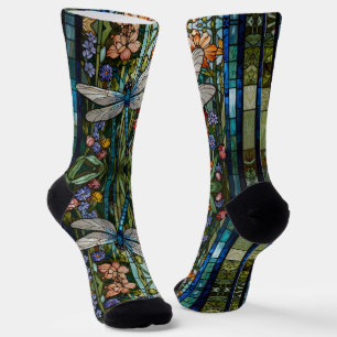 Chaussette Élégant verre de tache floral de libellule