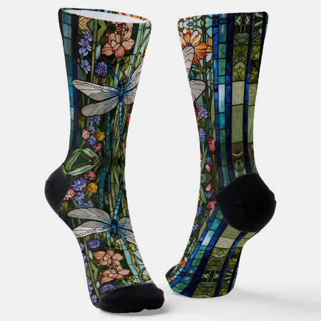 Chaussette Élégant verre de tache floral de libellule (Angulaire)