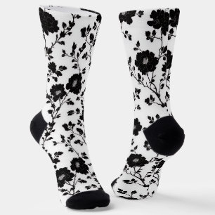 Chaussette Élégante silhouette florale noire et blanche Botan