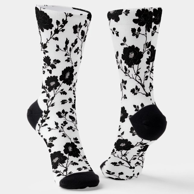 Chaussette Élégante silhouette florale noire et blanche Botan (Angulaire)