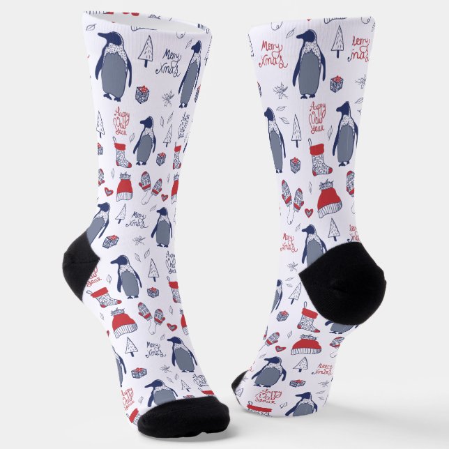 Chaussette Éléments de vacances de Noël Manchots Chapeaux Gan (Angulaire)