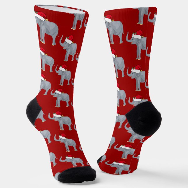 Chaussette Eléphant de Noël rouge mignon à Santa Hat (Angulaire)