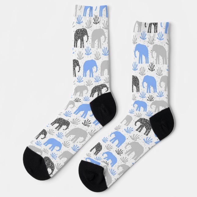 Chaussette Elephant pattern gray blue glittery (Gauche)