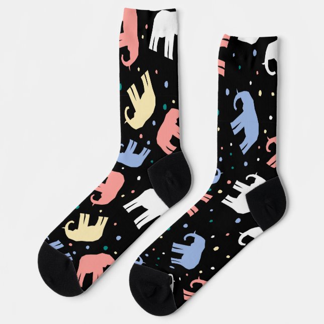 Chaussette Éléphants pastel colorés sur fond noir (Gauche)