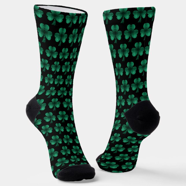Chaussette Emerald Green Sparkles Shamrock motif noir (Angulaire)