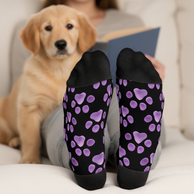 Chaussette Empreinte de patte noire et violette (🐾Black and purple paw print socks 🐾)