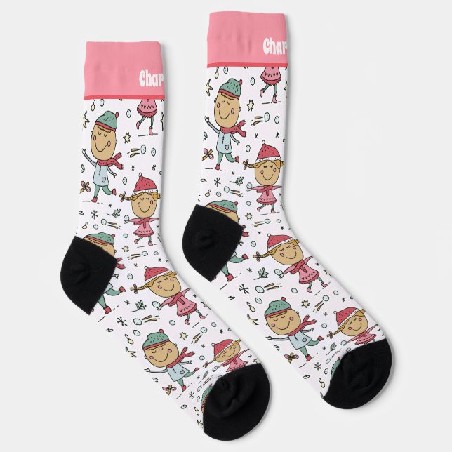 Chaussette Enfants de Noël personnalisés en Motif de neige (Droite)