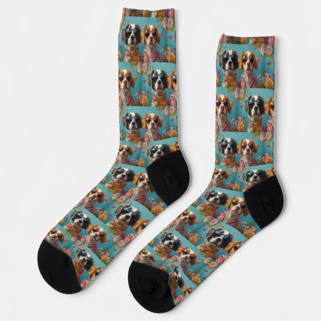 Chaussette Épanouie Brittany Spaniel avec des roses de la Sai (Gauche)
