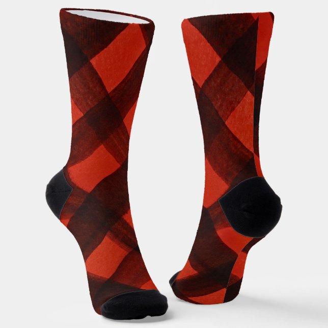 Chaussette Équipe de Noël Plaid Gingham Amusant (Angulaire)