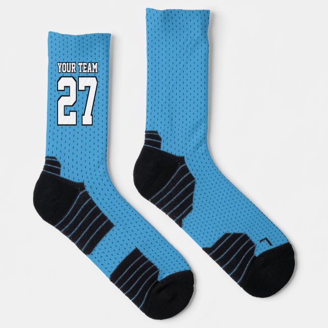 Chaussette Équipe sportive Lt Bleu Blanc Nom Numéro Basket (Droite)