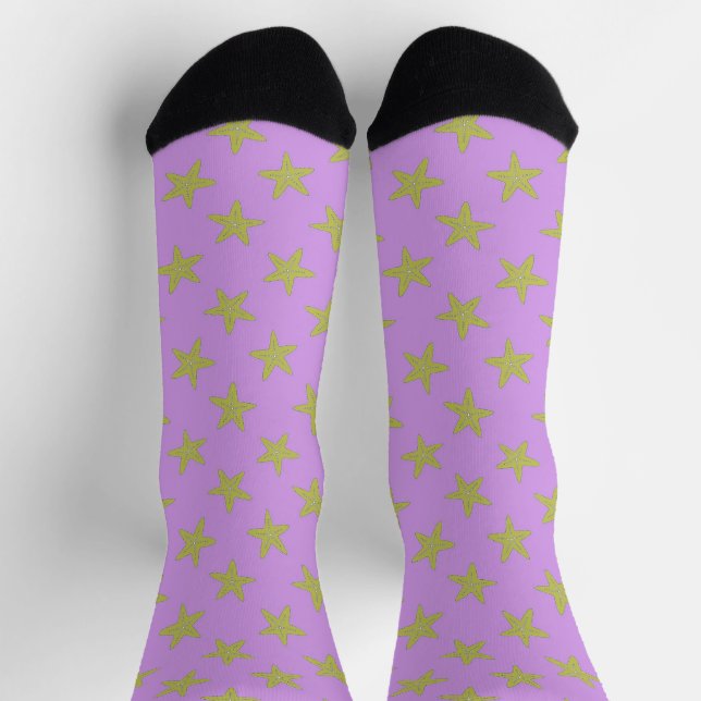 Chaussette Estarfish jaune sur chaussettes motifs roses (Haut)