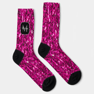 Chaussette Étincelles rose chaud fausse Monogramme paillettes