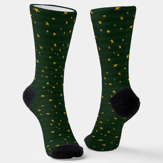 Chaussette Étoile de Noël verte jaune rayée Holiday  (Angulaire)