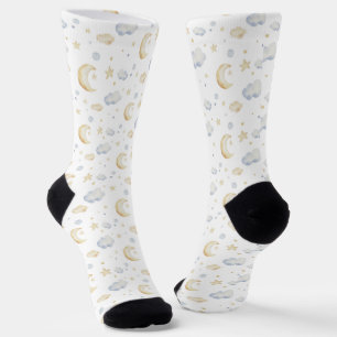 Chaussette Etoiles de lune d'aquarelle et Motif de nuage